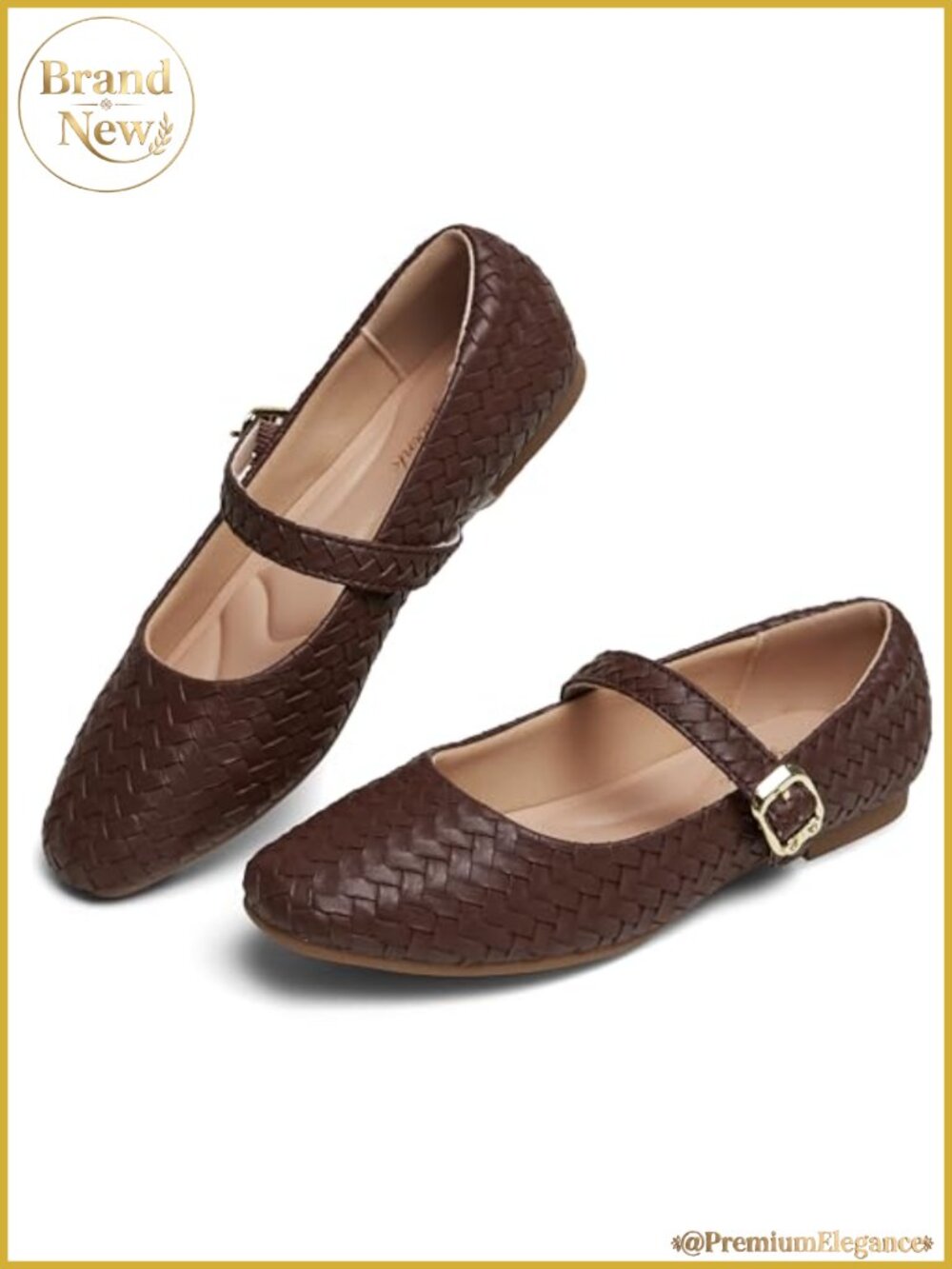 Woven Ballet Flats Mary Jane Square Toe Cushioned Rubber Sole